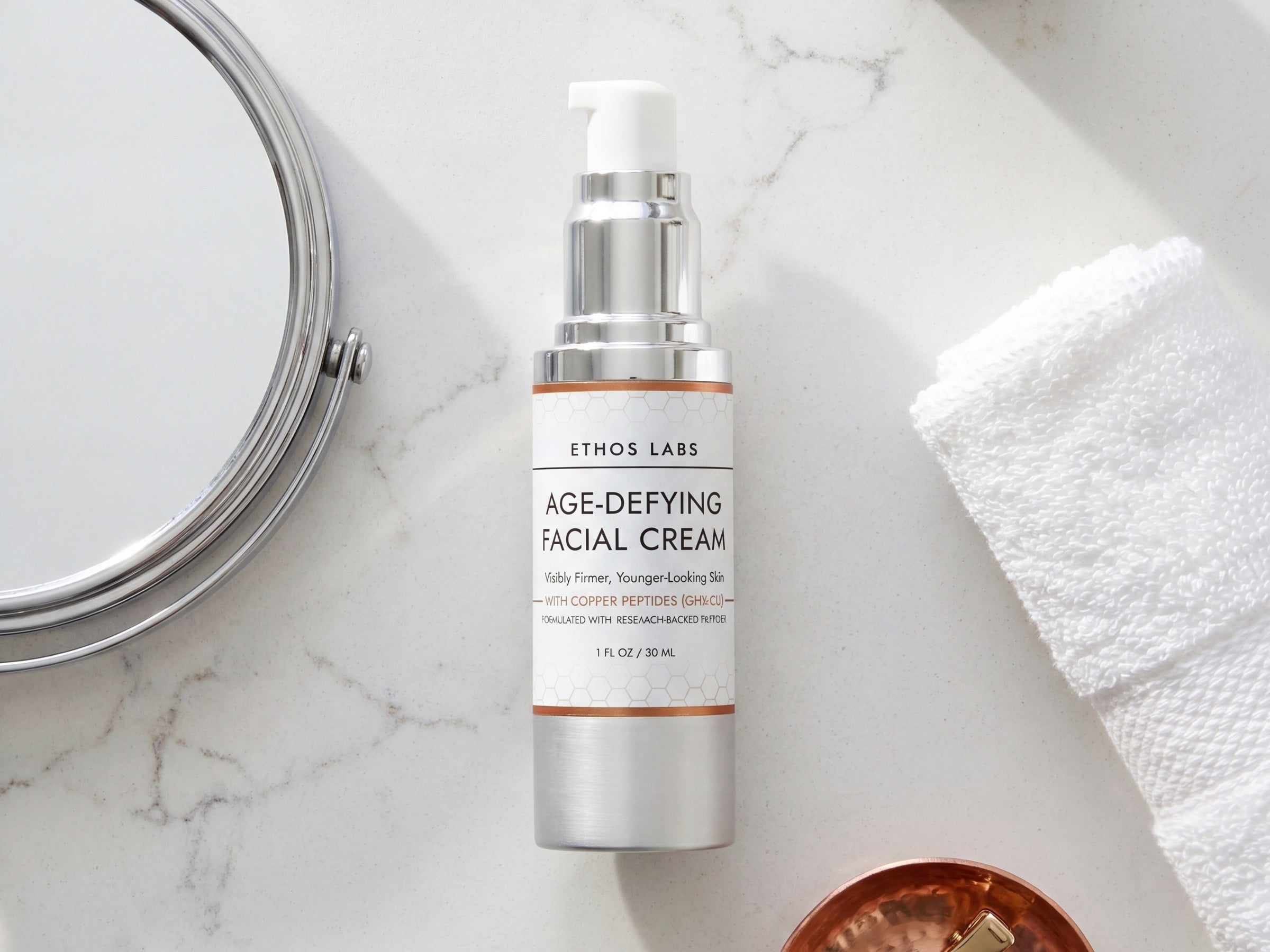 Clinical-grade GHK-Cu copper peptides, formulated at effective concentrations — not the trace amounts you'll find in most