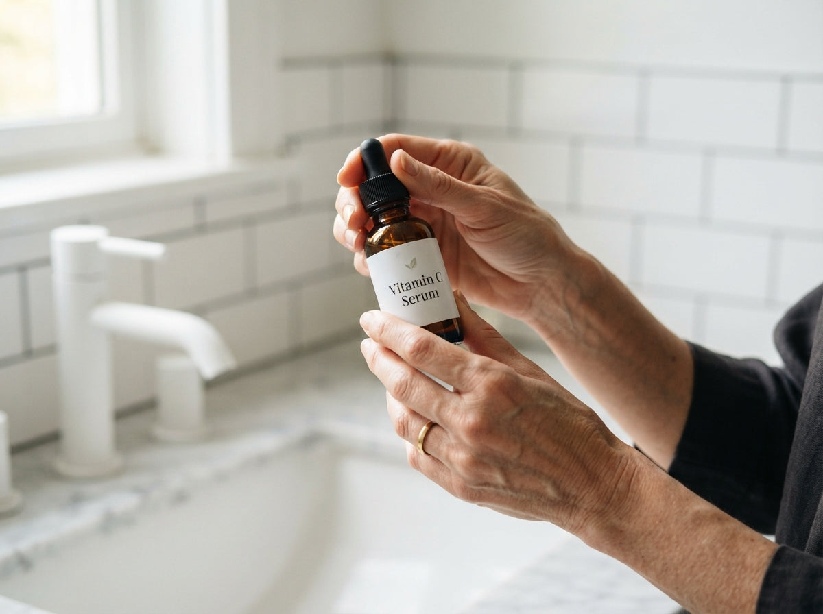 Reading the back of a skincare tube