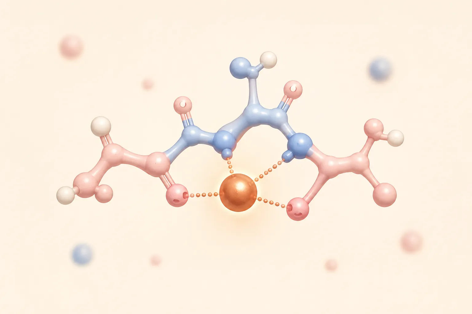 Illustration of the GHK-Cu copper peptide, three amino acids bound to a copper ion