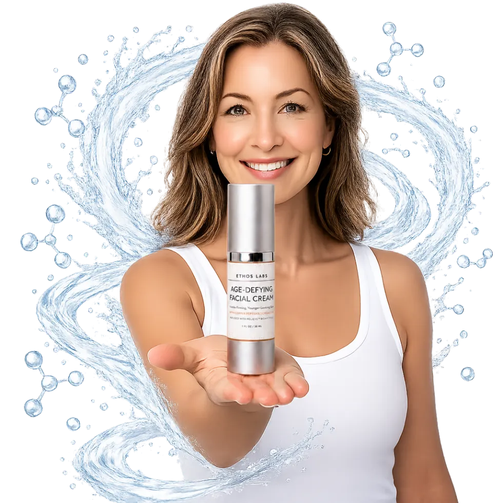 Woman holding the Ethos Labs Age-Defying Facial Cream